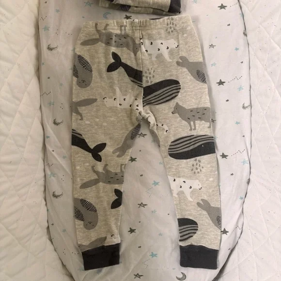 ⭒ 2T Carter’s Gray Two Piece Set Animals Seal Whale Wolf Bear Long Sleeve ⭒ - Picture 9 of 14